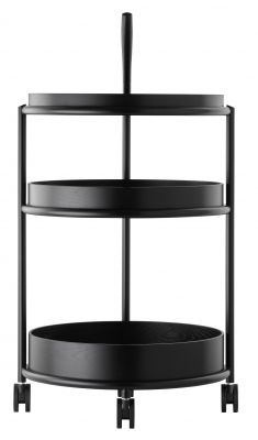 Schwarzer K6 Servierwagen von Tecta mit drei Etagen und Rollen, modernes Möbeldesign.